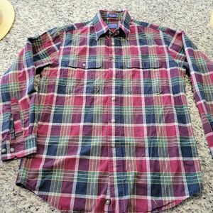 PENDLETON HIKER SHIRT Mens‎ Size M Long Sleeve Cotton Plaid Red/Green/Blue